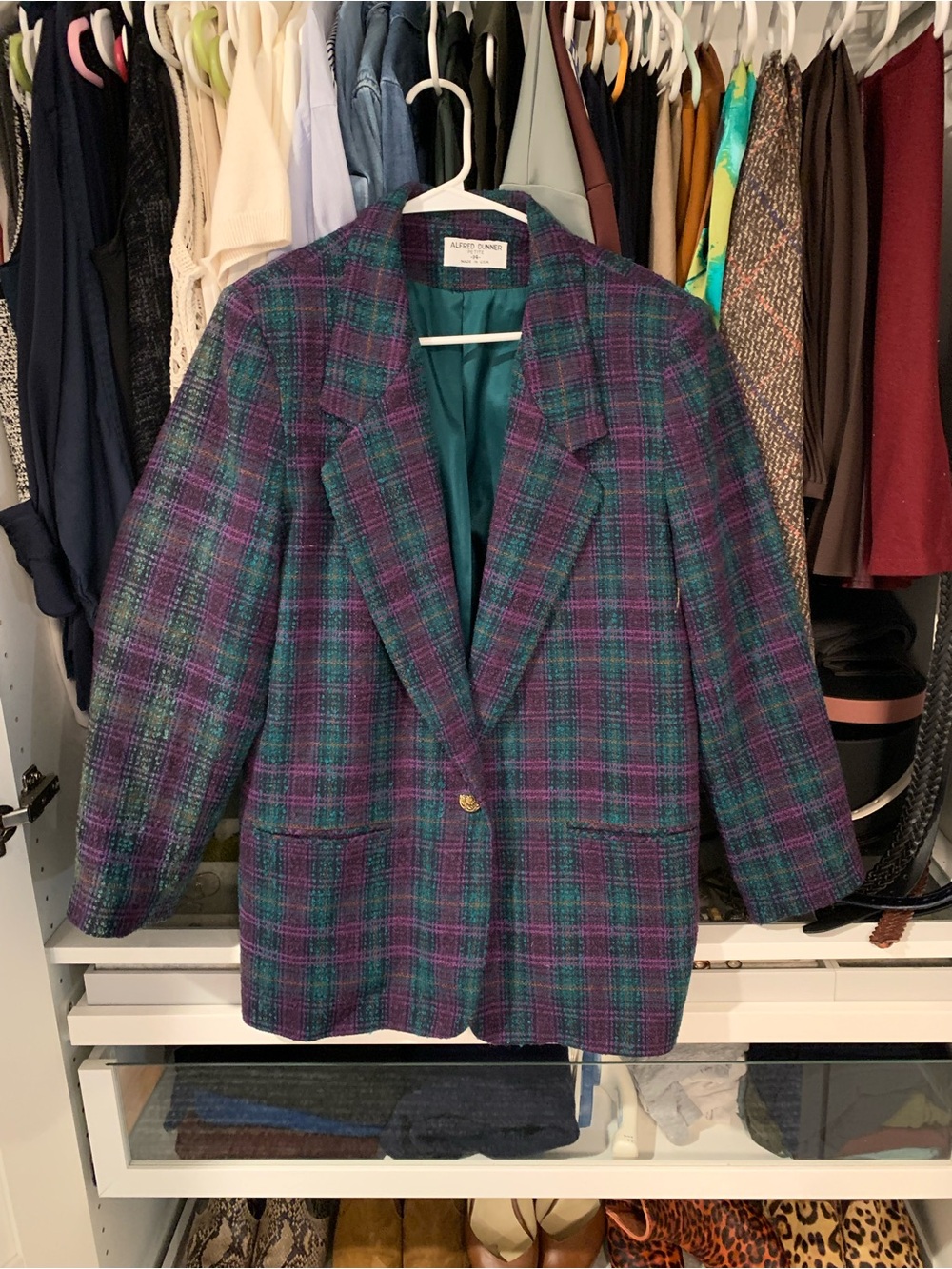 Vintage Alfred Dunner Teal and Purple Plaid Blazer
